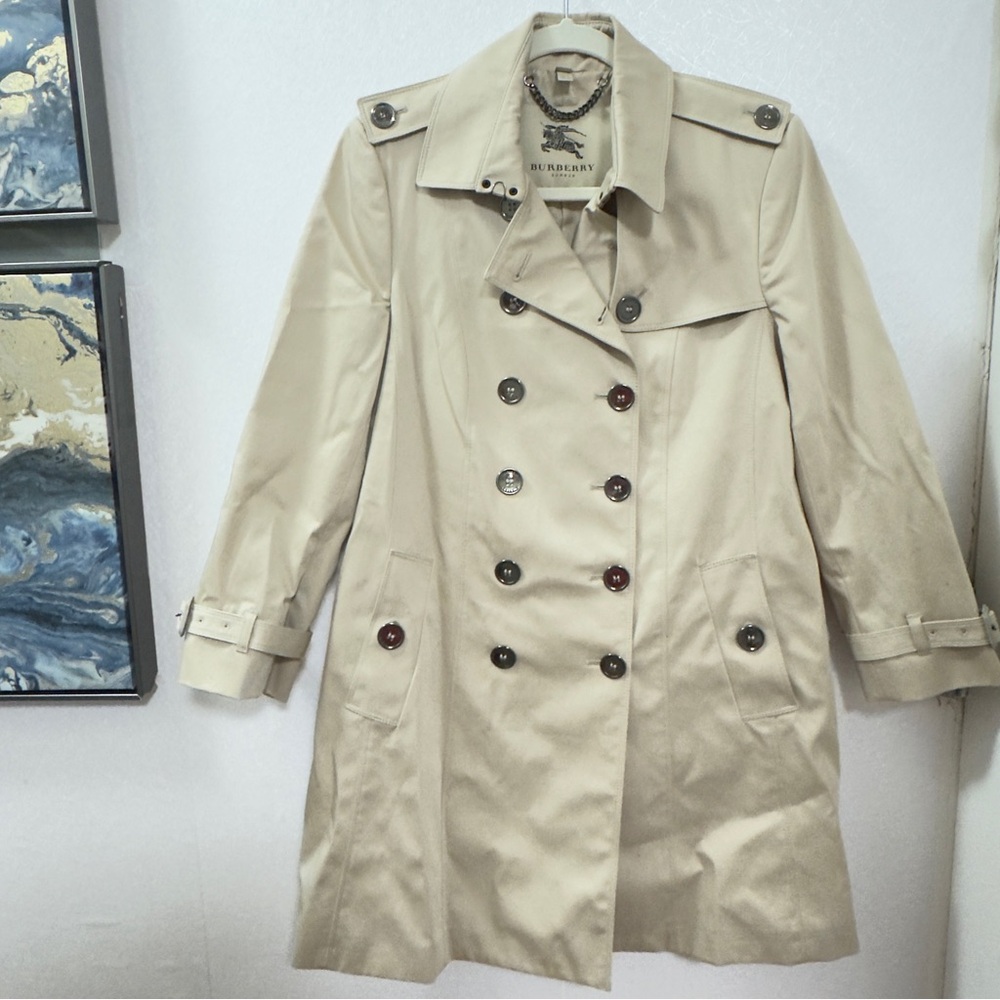 Burberry London Classic Beige Trench Coat Women US 8 Double Breasted